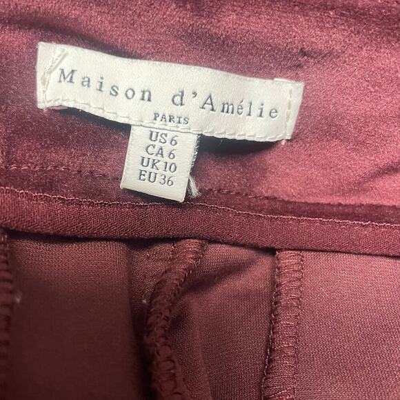 Maison D'Amelie Velvet Wide Leg Pants Size 6 Wine Trouser Holiday Gold Button - Picture 4 of 5